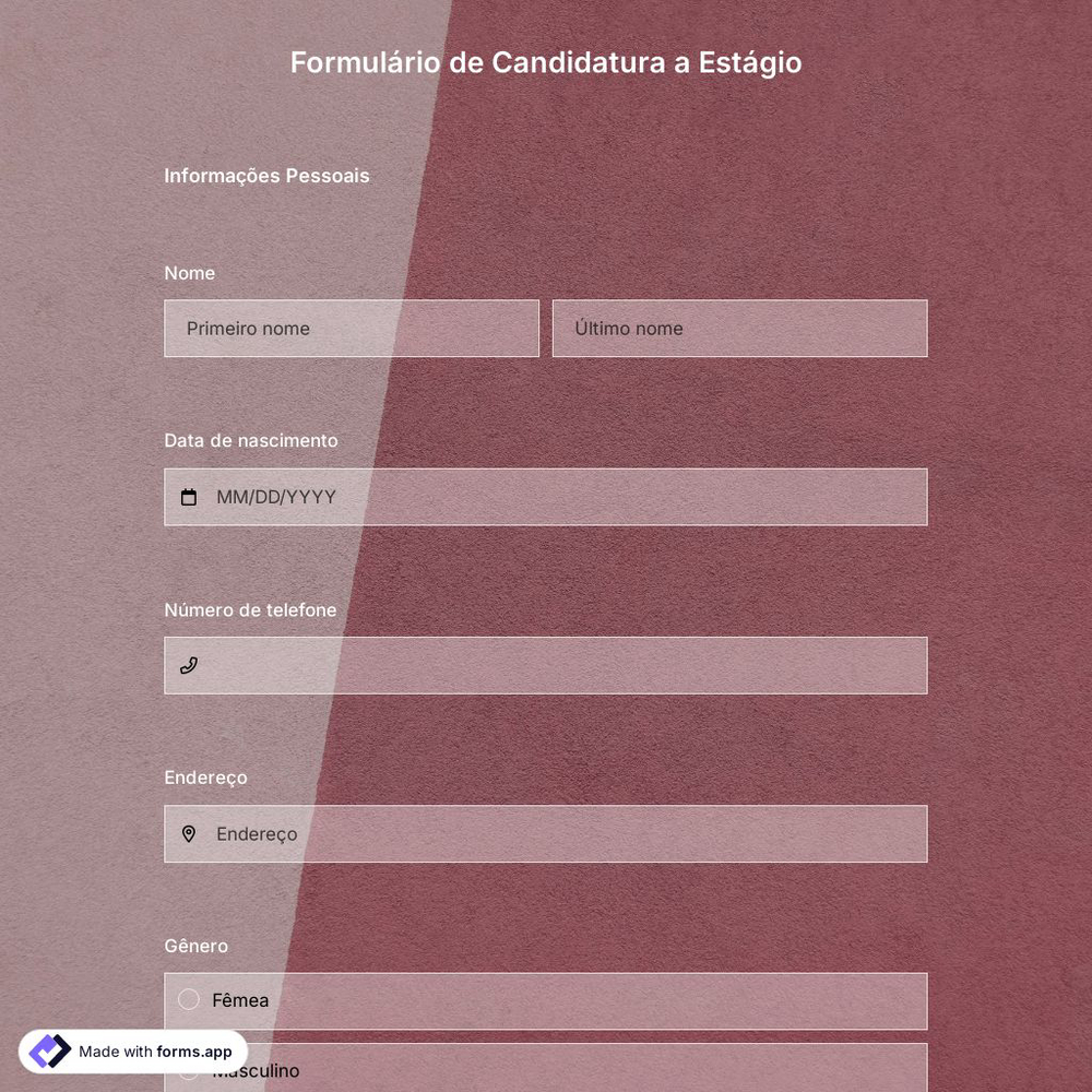 Modelo de Formulário de Inscrição para Estágio