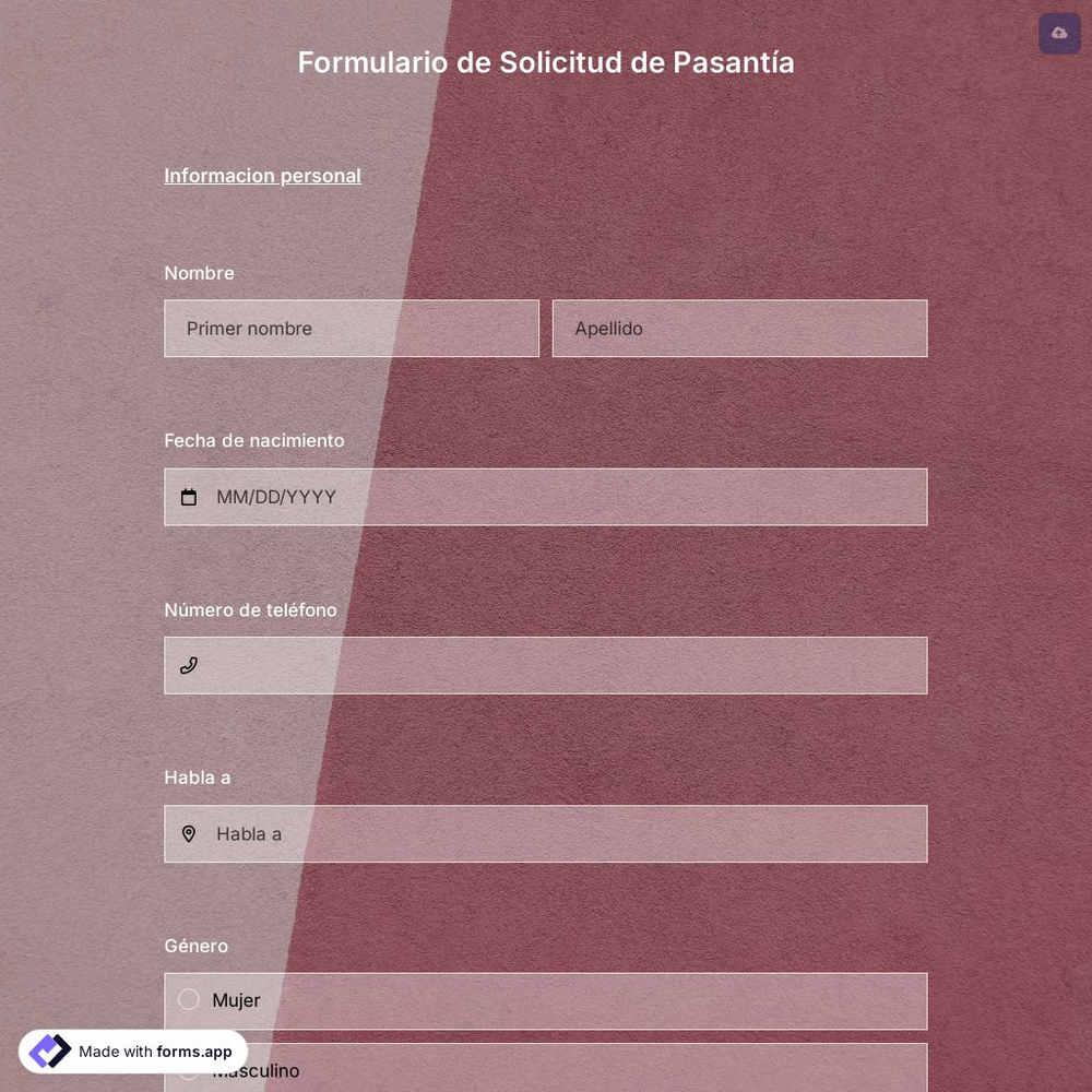 Plantilla de Formulario de Solicitud de Pasantía