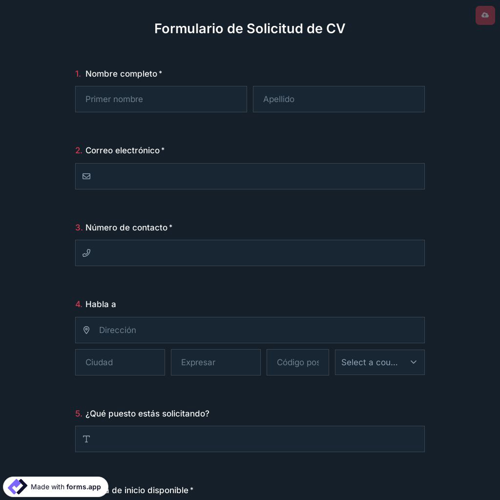 Plantilla de Formulario de Solicitud de CV
