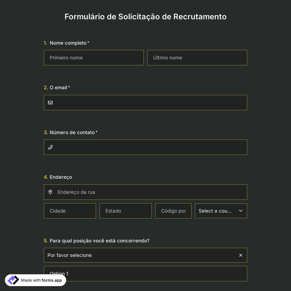 Modelo de Formulário de Inscrição de Recrutamento