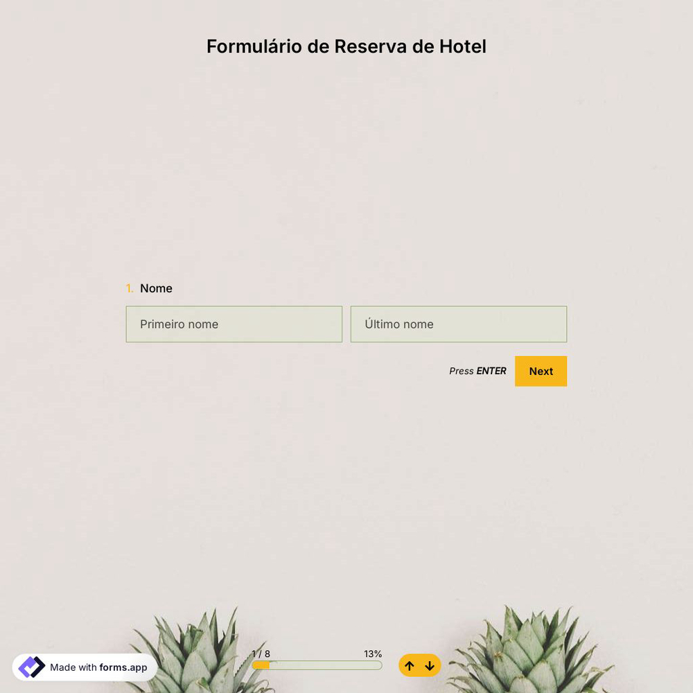 Modelo de Formulário de Reserva de Hotel
