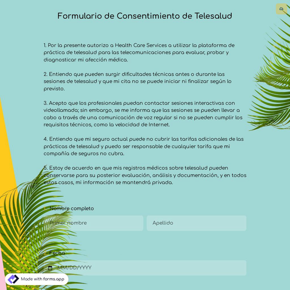 Plantilla de Formulario de Consentimiento de Telesalud