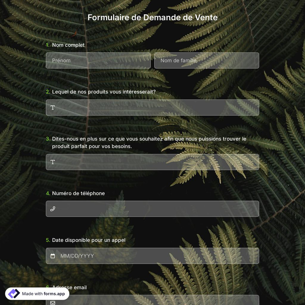 Modèle de Formulaire de Demande de Vente