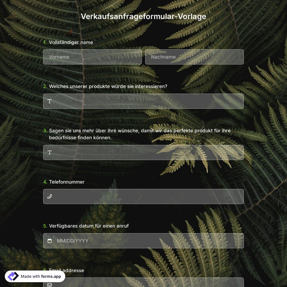 Verkaufsanfrageformular-Vorlage