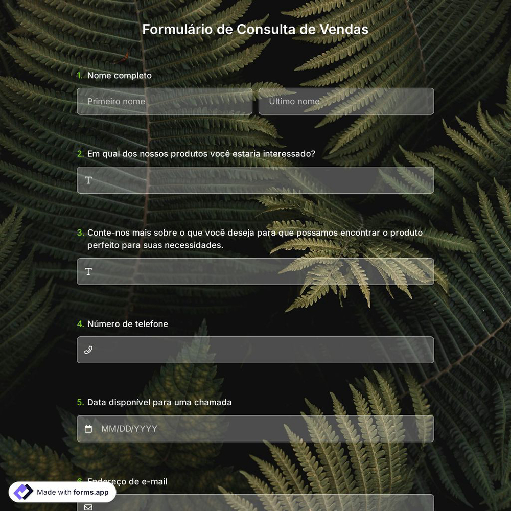 Modelo de formulário de consulta de vendas