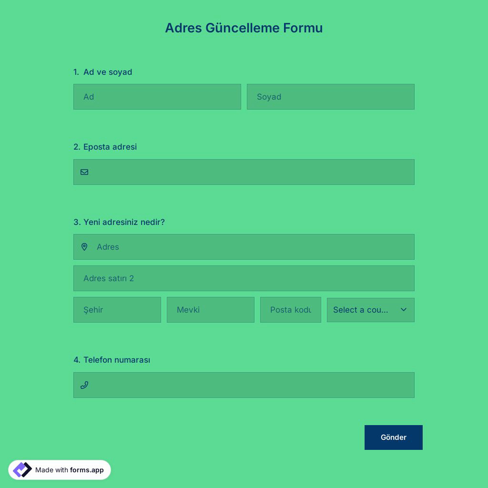 Adres Güncelleme Formu Şablonu