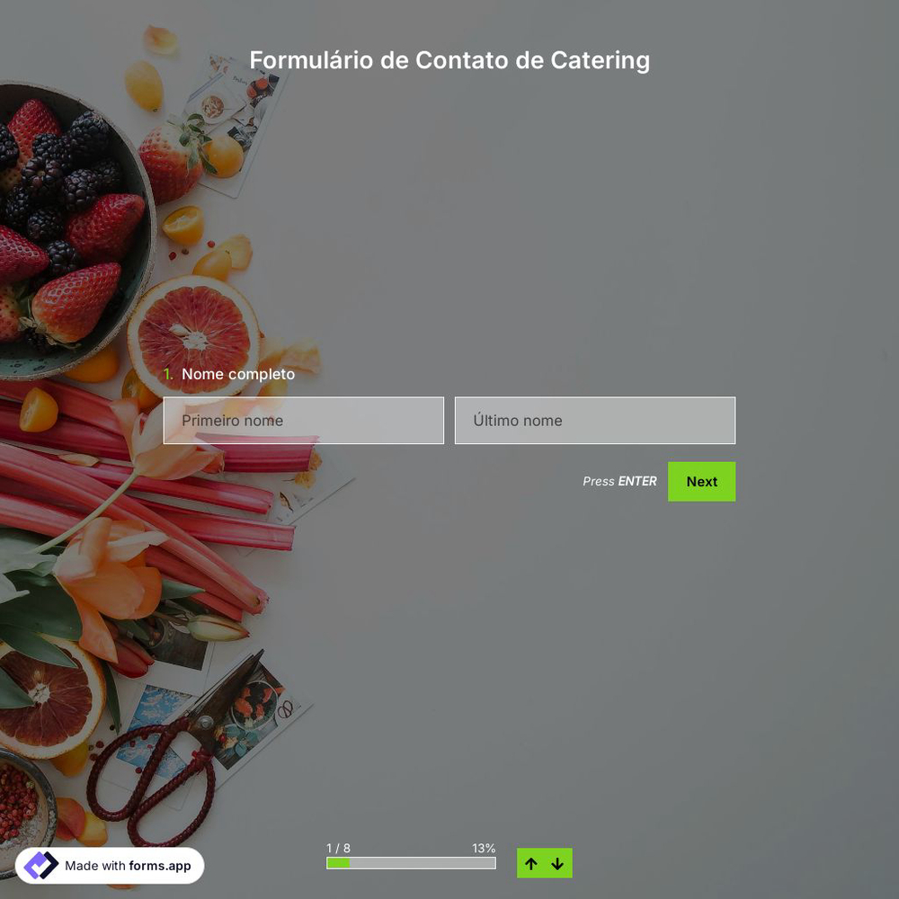 Modelo de Formulário de Contato de Catering