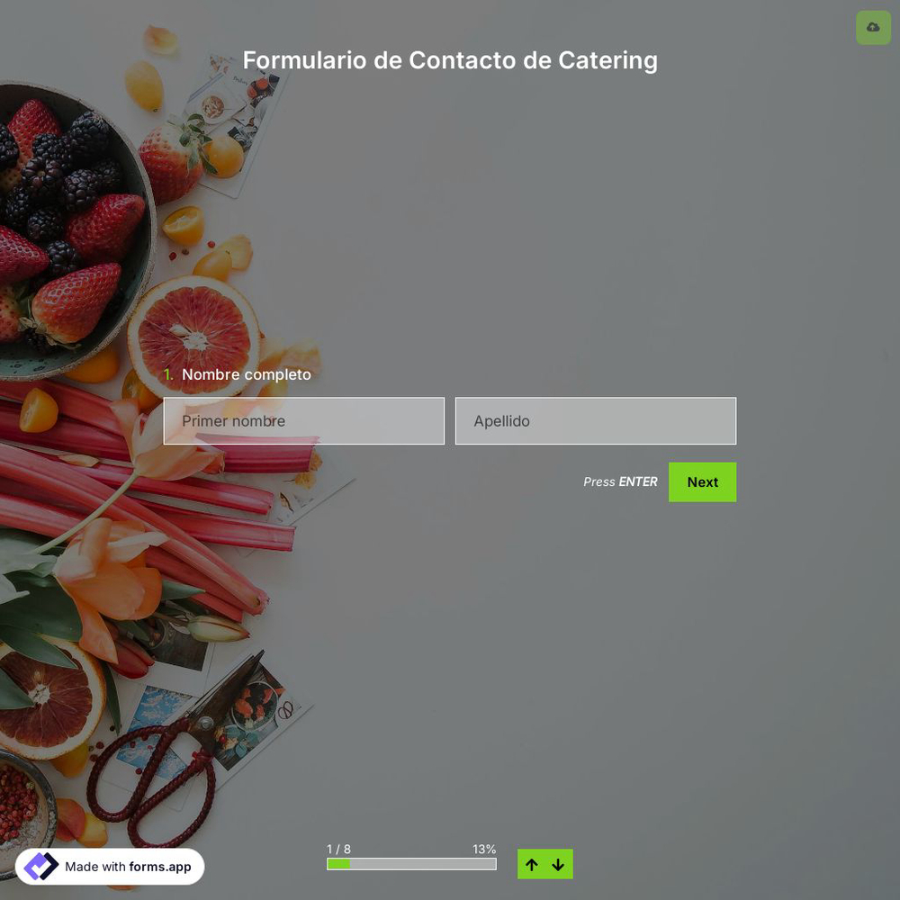 Plantilla de Formulario de Contacto de Catering