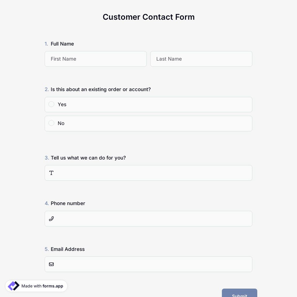 Customer Contact Form Template