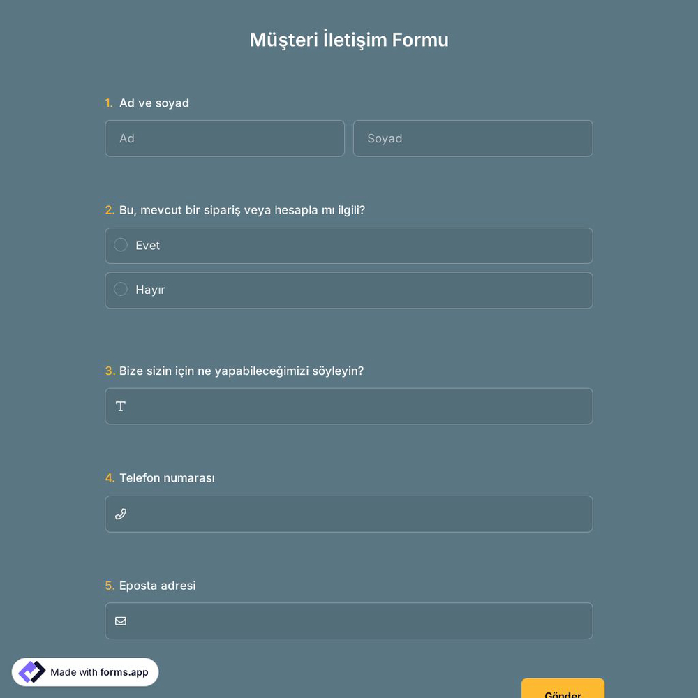 Müşteri İletişim Formu Şablonu