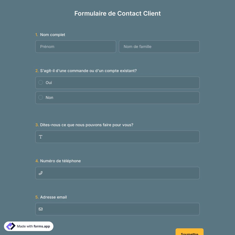 Modèle de Formulaire de Contact Client