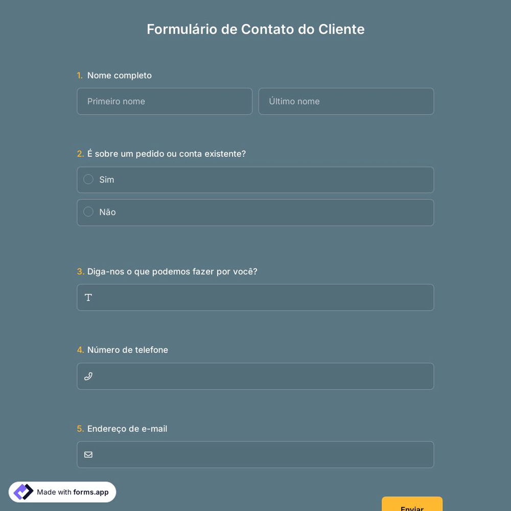 Modelo de Formulário de Contato do Cliente