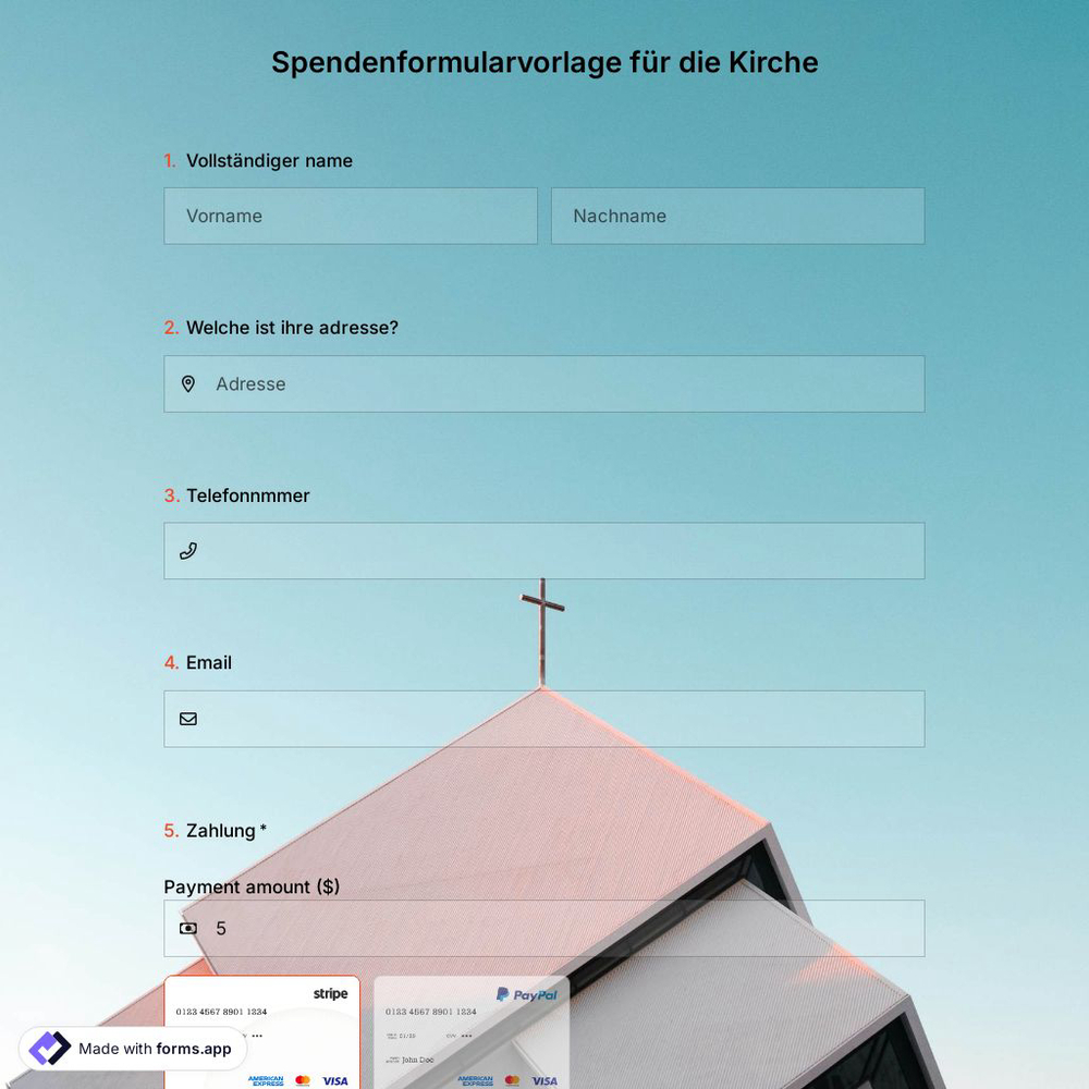 Spendenformularvorlage für die Kirche