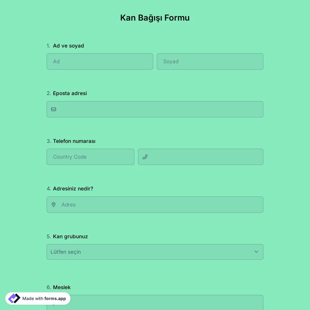 Kan Bağış Formu Şablonu