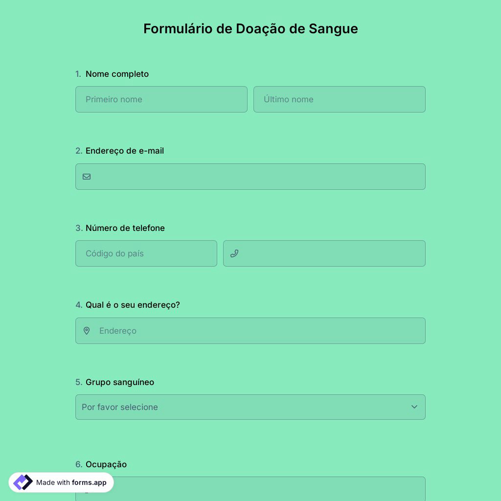 Modelo de Formulário de Doação de Sangue