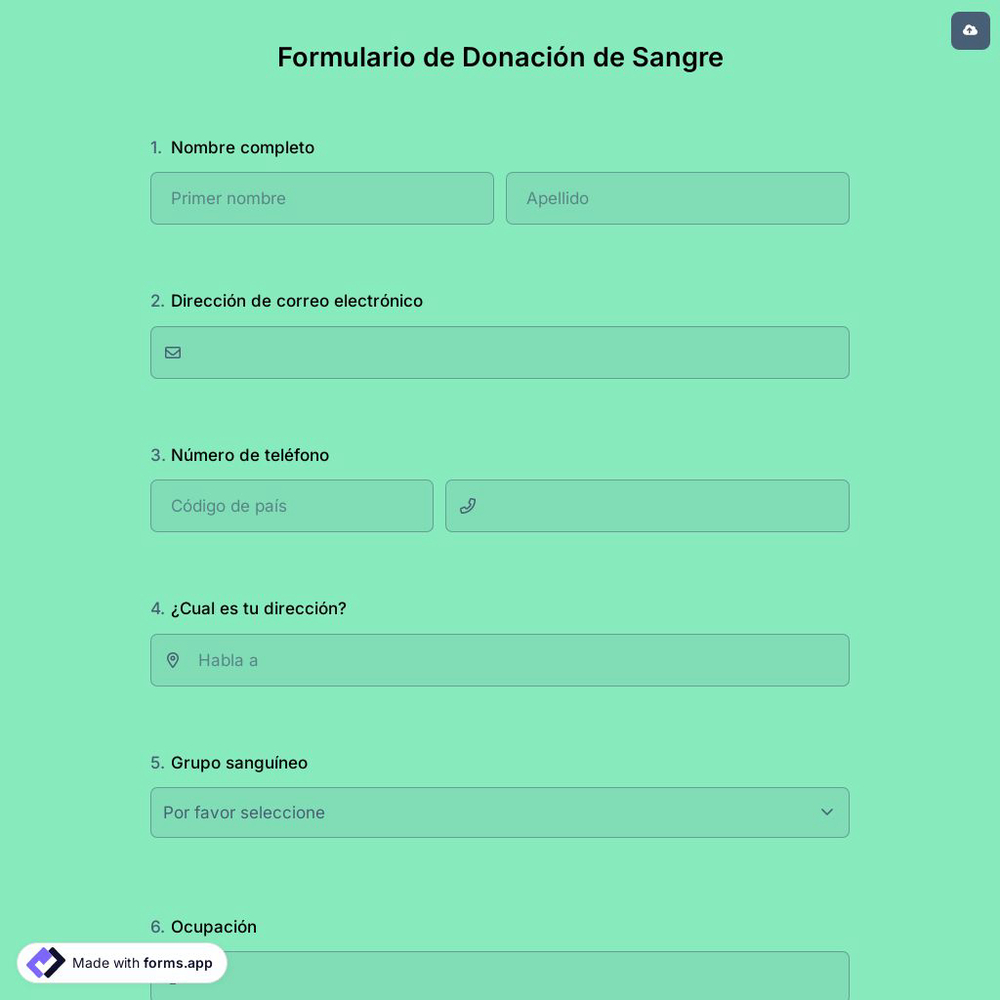 Plantilla de Formulario de Donación de Sangre