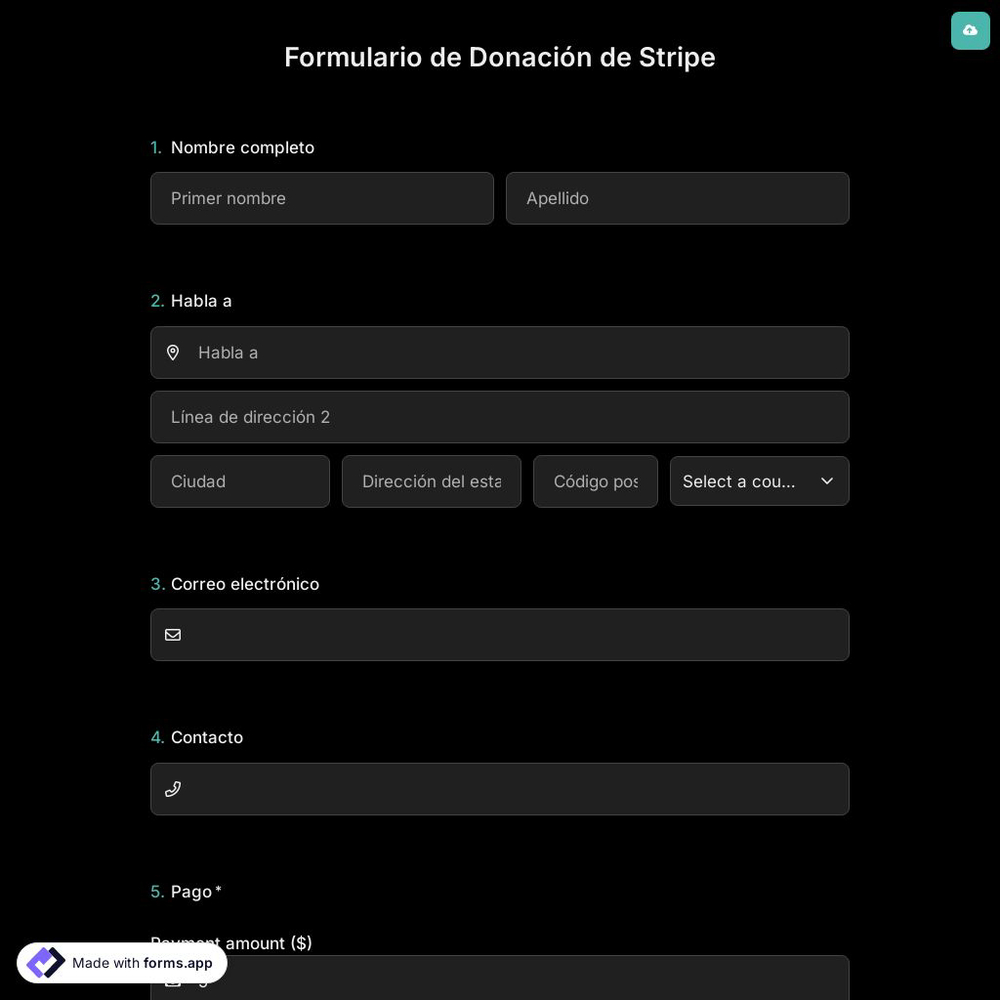 Plantilla de Formulario de Donación de Stripe