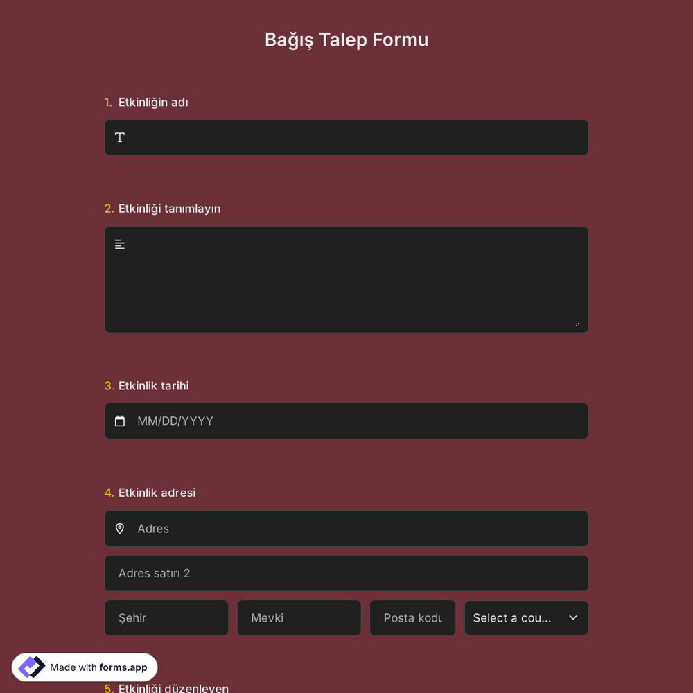 Bağış Talep Formu Şablonu