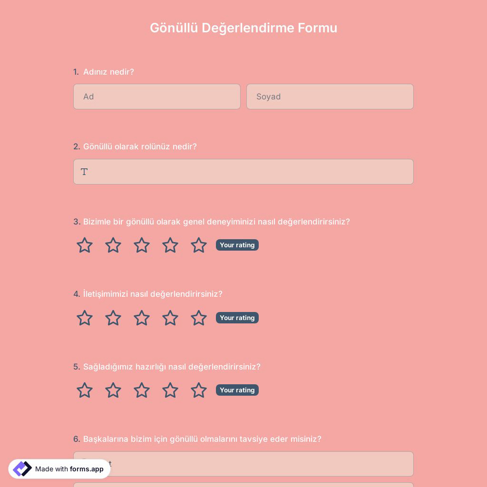 Gönüllü Değerlendirme Formu Şablonu