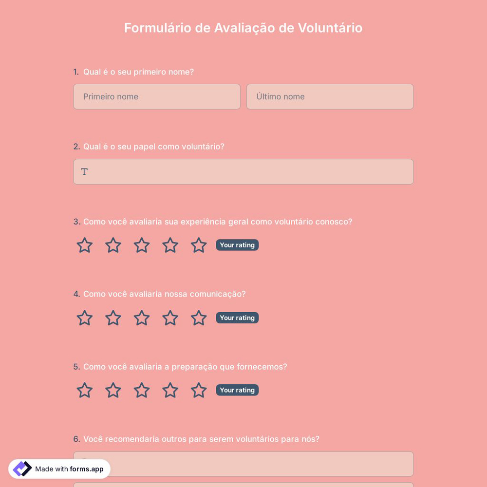 Modelo de Formulário de Avaliação de Voluntário