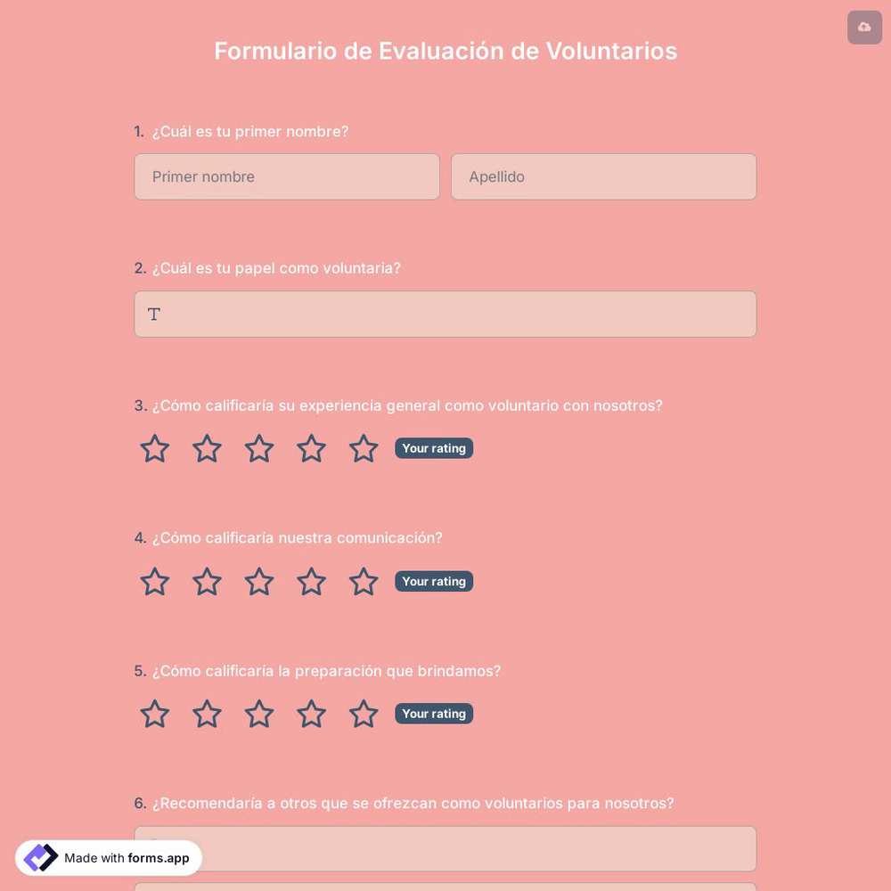 Plantilla de Formulario de Evaluación de Voluntarios