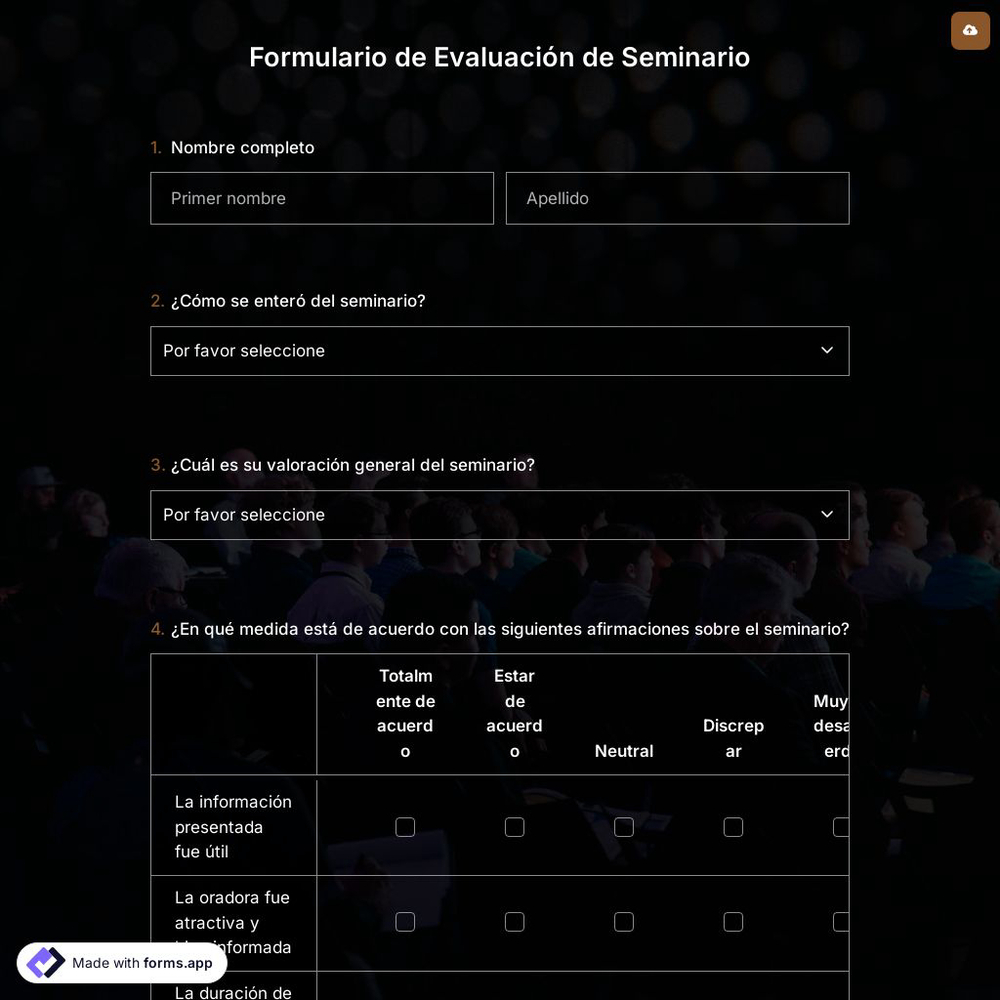 Plantilla de Formulario de Evaluación de Seminario