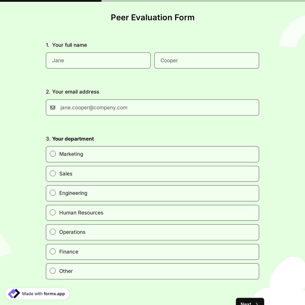 Peer Evaluation Form Template