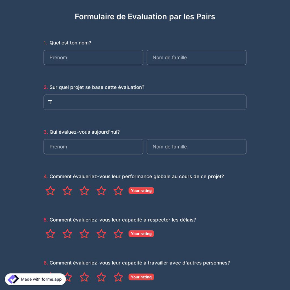 Modèle de Formulaire de Evaluation par les Pairs