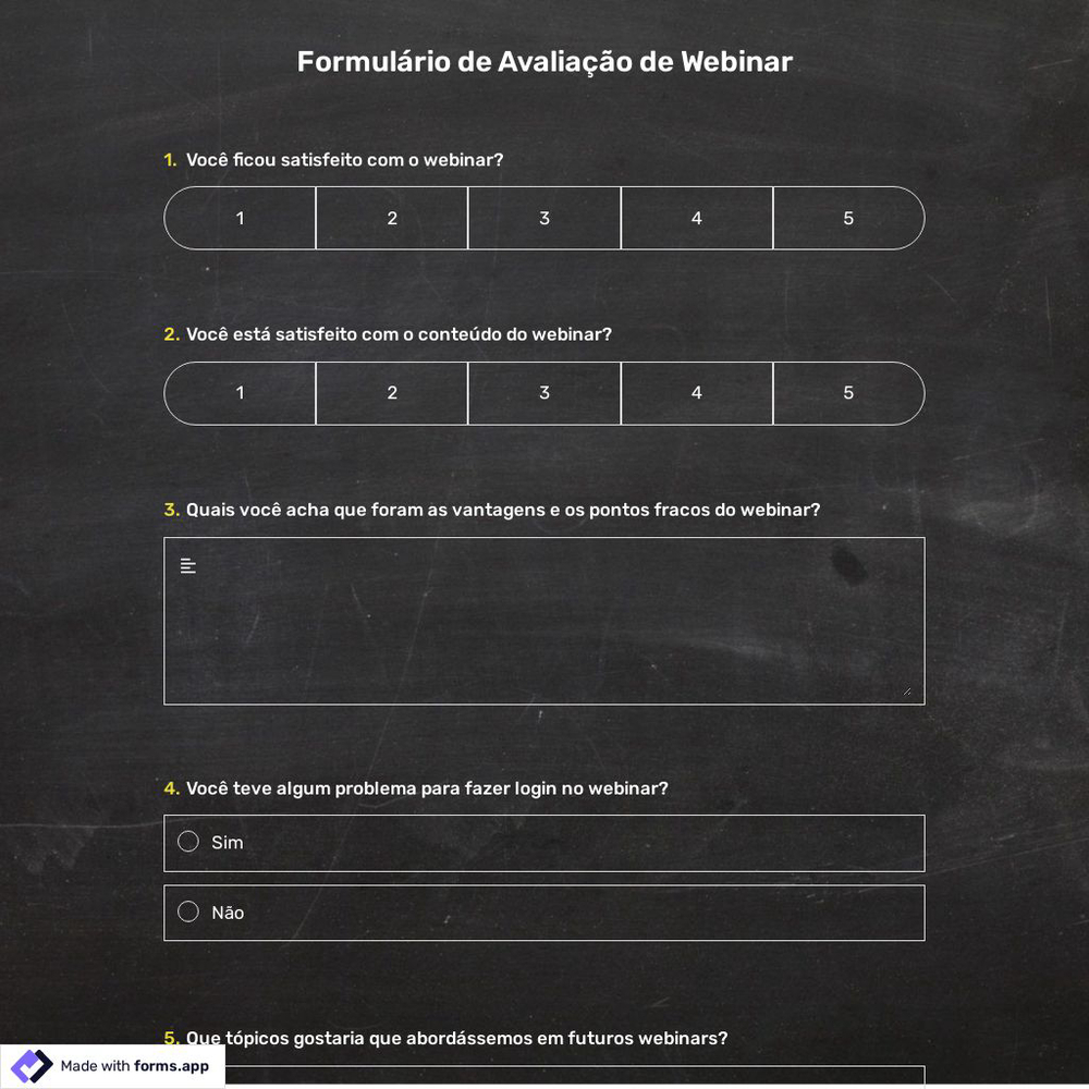 Modelo de Formulário de Avaliação de Webinar