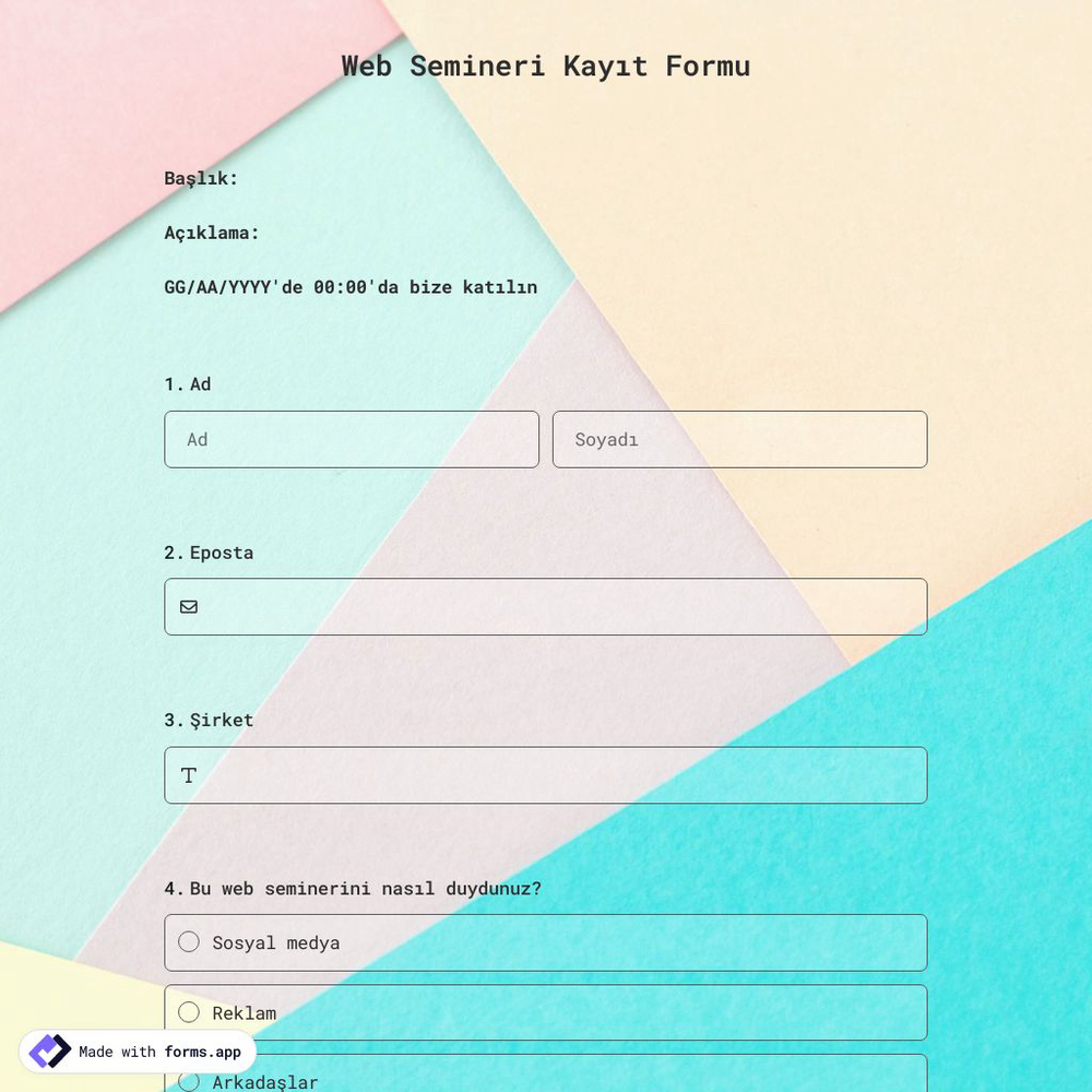 Web Semineri Kayıt Formu Şablonu