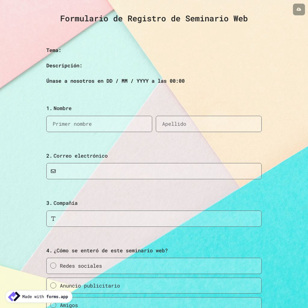 Plantilla de Formulario de Registro de Seminario Web