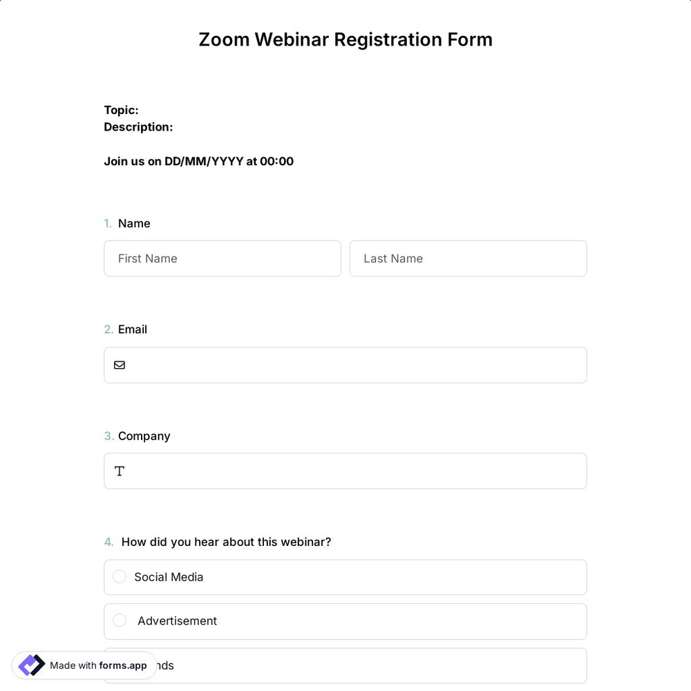 Zoom Webinar Registration Form Template
