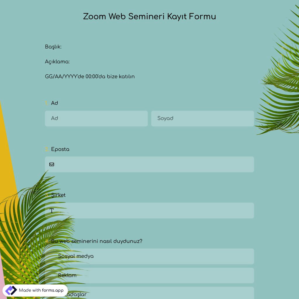 Zoom Web Semineri Kayıt Formu Şablonu