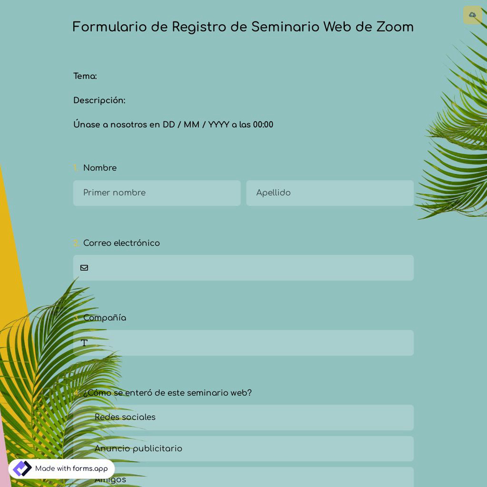 Plantilla de Formulario de Registro de Seminario Web de Zoom