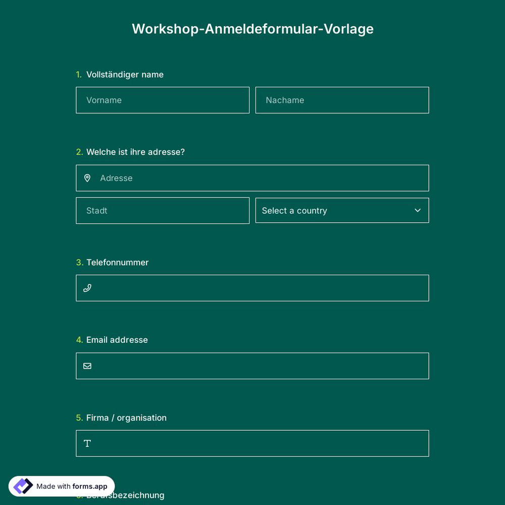 Workshop-Anmeldeformular-Vorlage