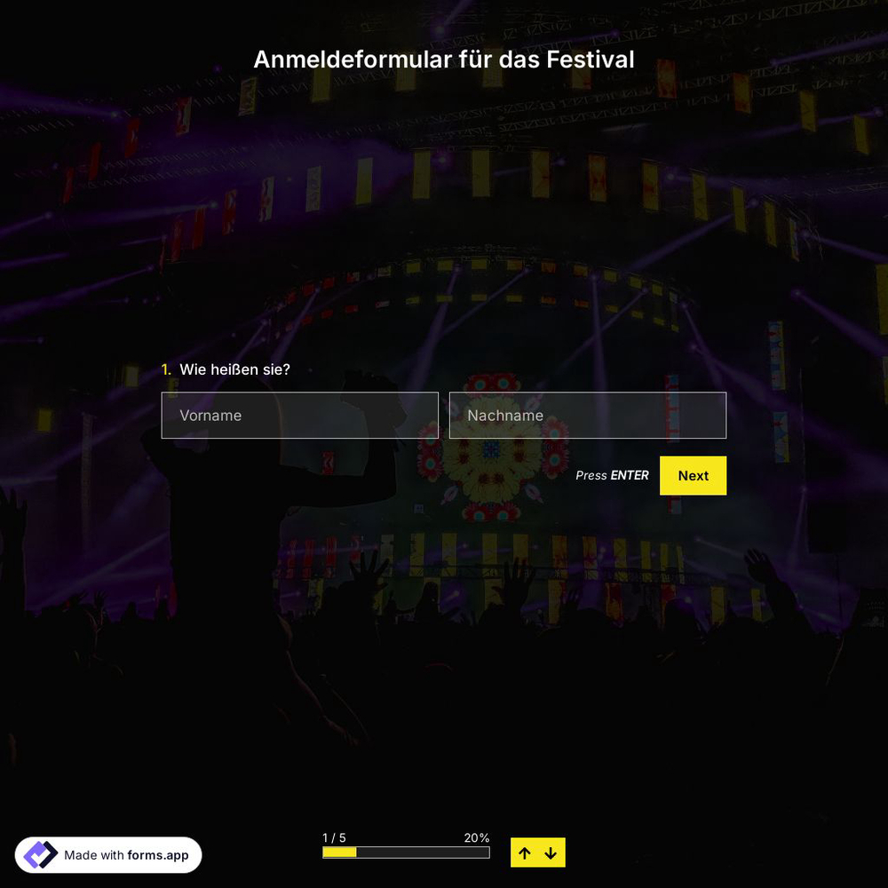 Anmeldeformular für das Festival