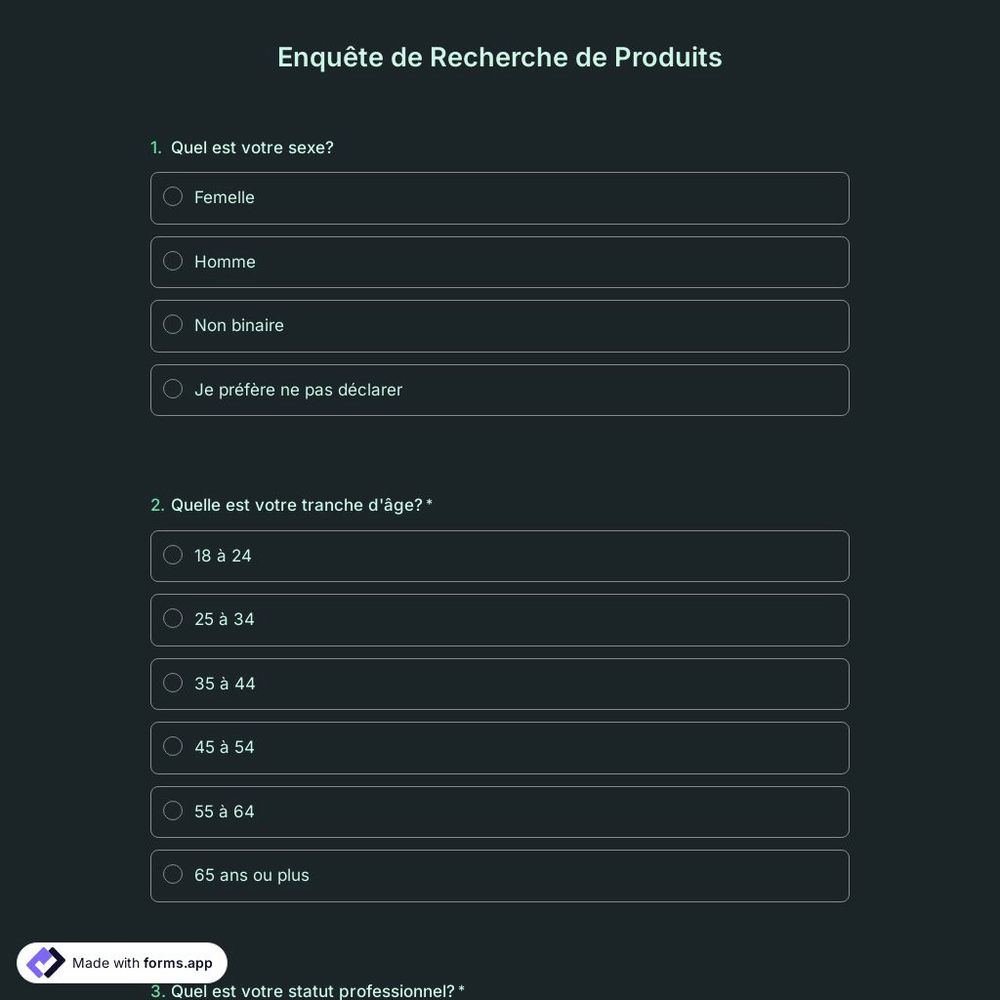 Modèle de Enquête de Recherche de Produits