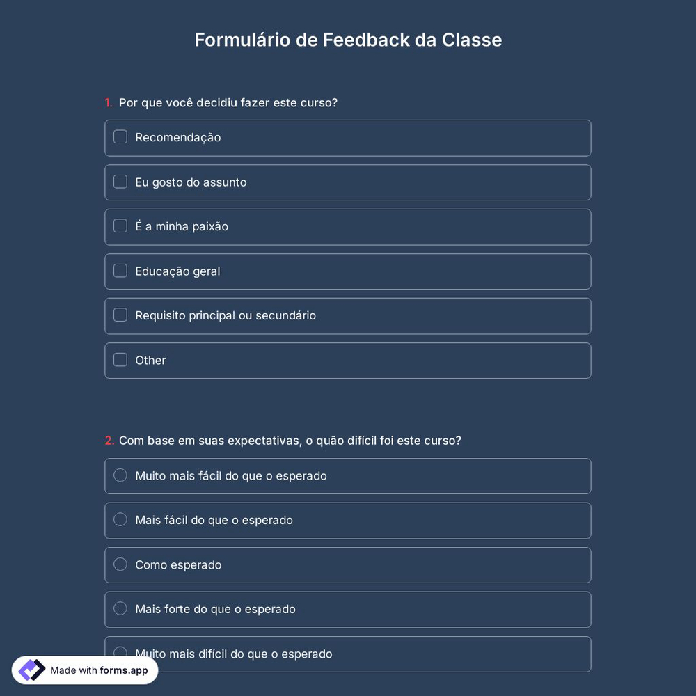 Modelo de Formulário de Feedback de Aula
