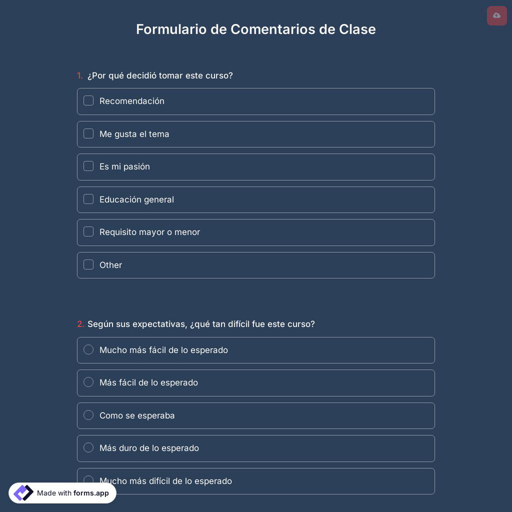 Plantilla de Formulario de Comentarios de Clase