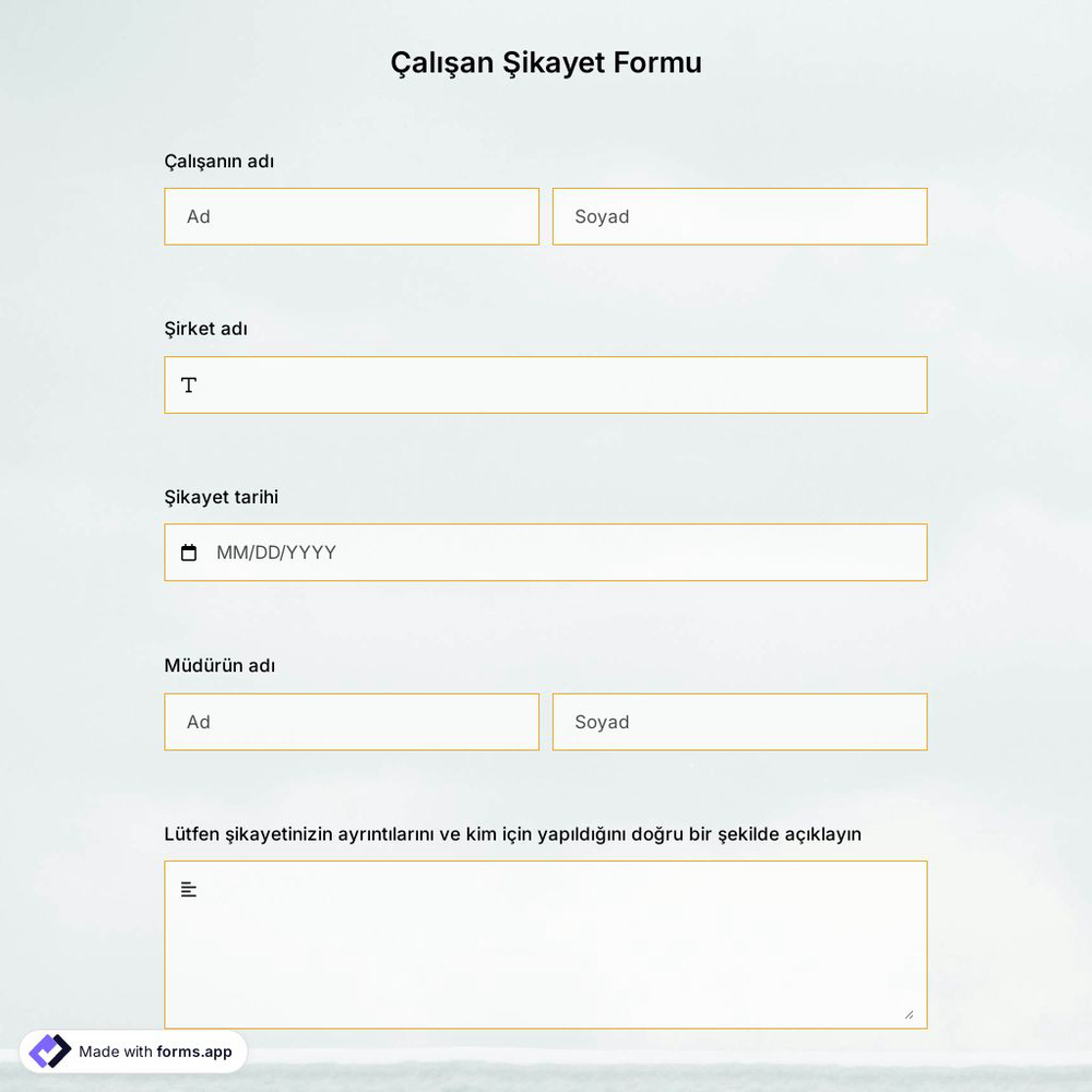 Çalışan Şikayet Formu Şablonu