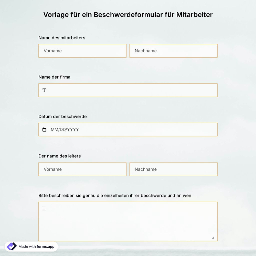 Vorlage für ein Beschwerdeformular für Mitarbeiter