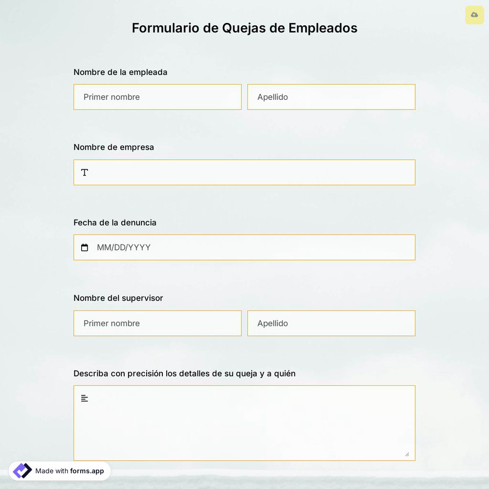 Plantillade Formulario de Quejas de Empleados