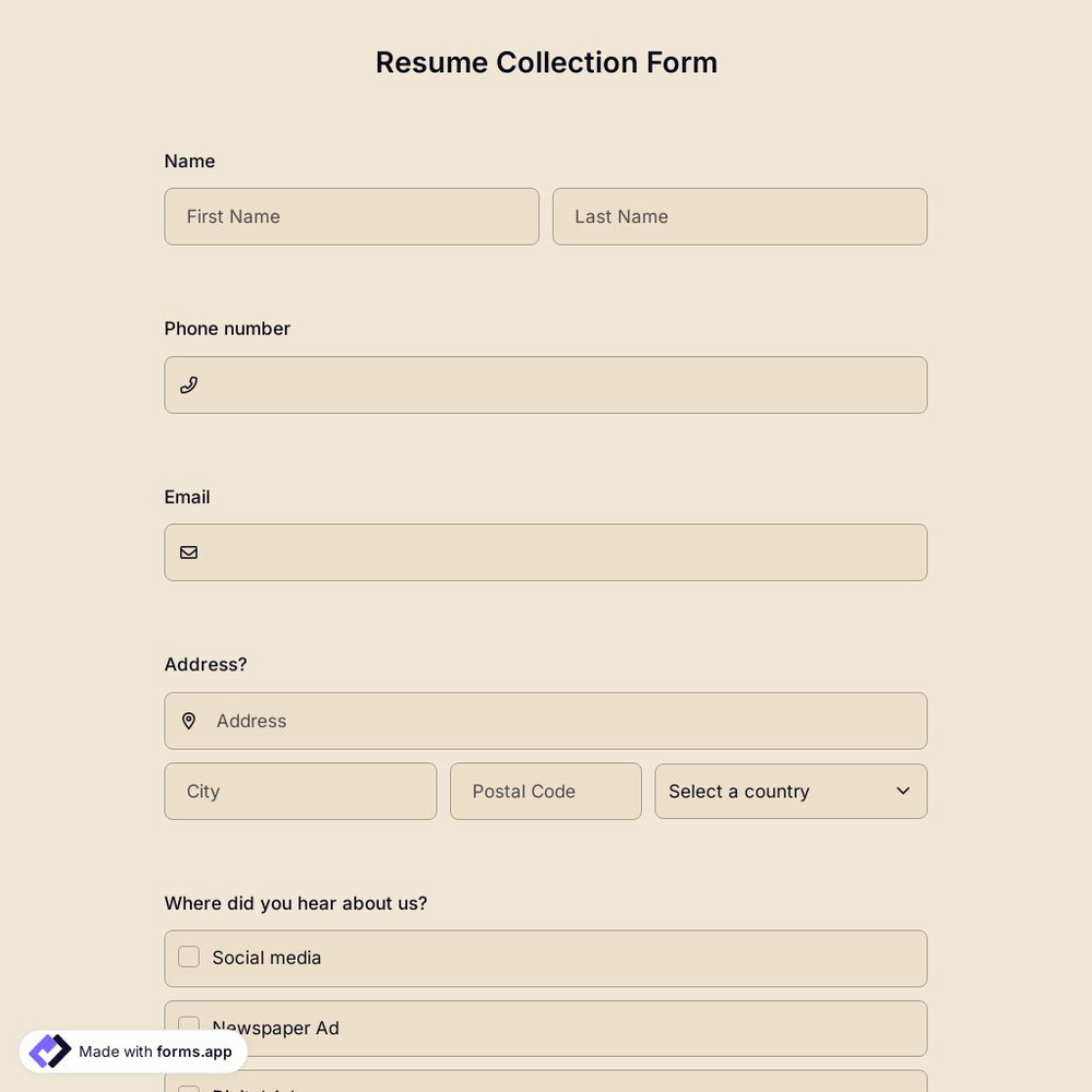 Resume Collection Form Template