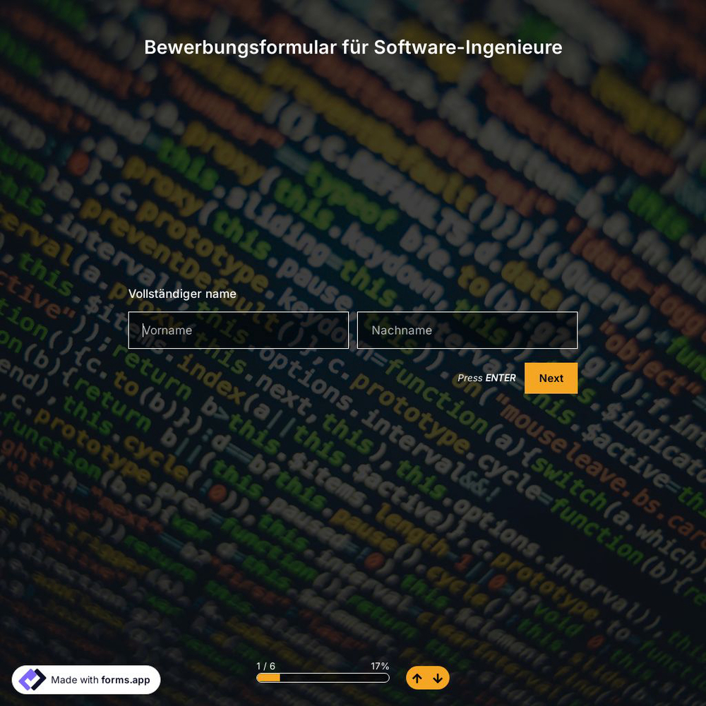 Bewerbungsformular für Software-Ingenieure