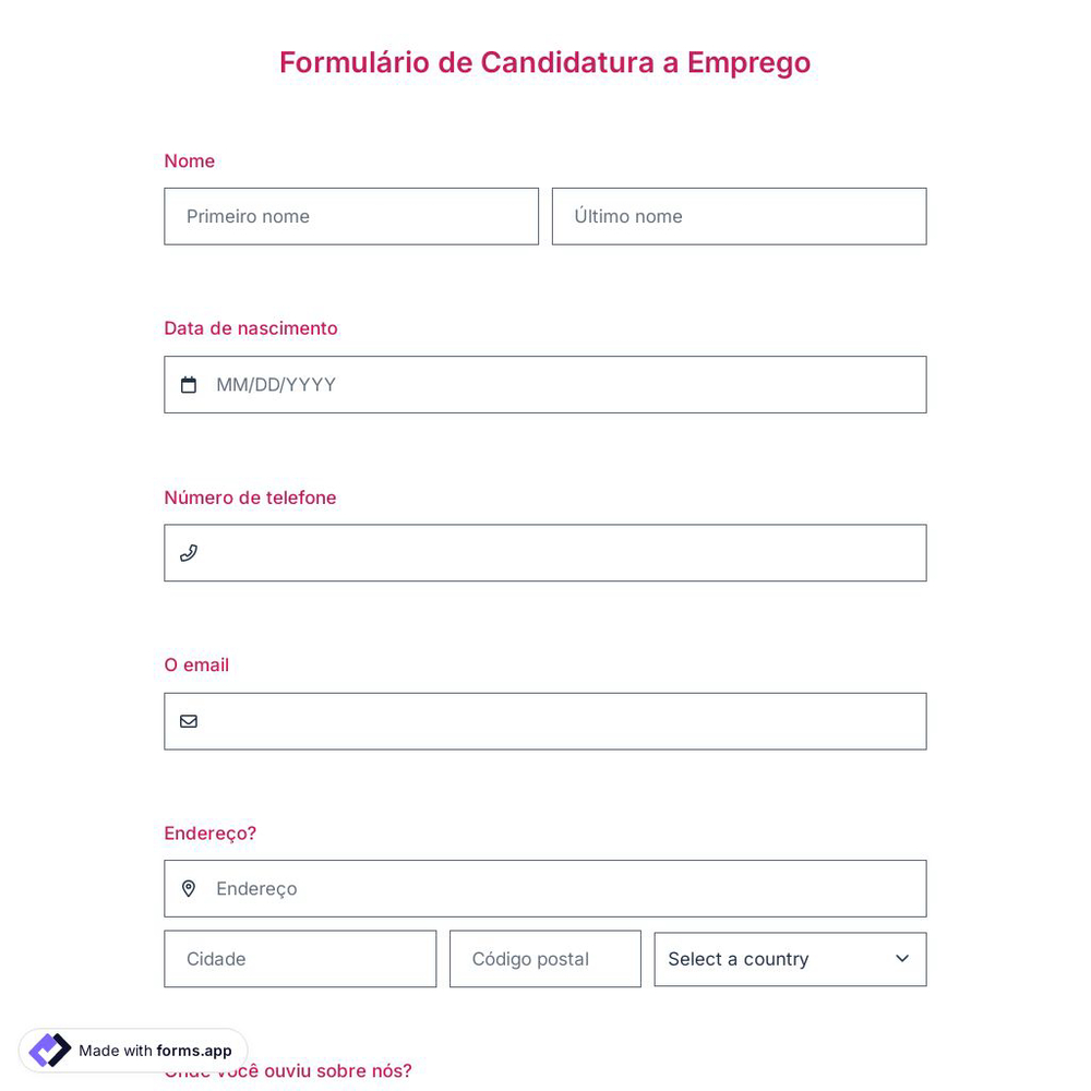Modelo de Formulário de Inscrição de Emprego
