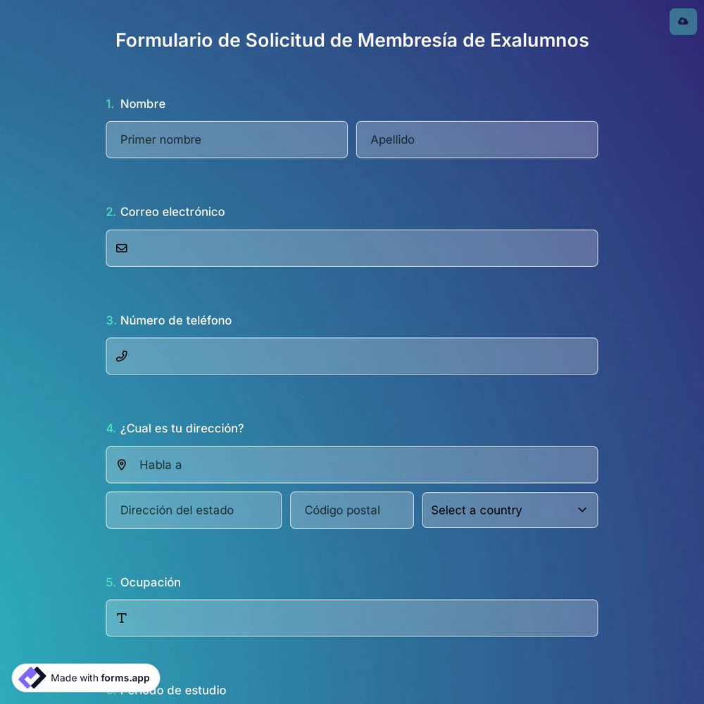 Plantilla de Formulario de Solicitud de Membresía de Exalumnos