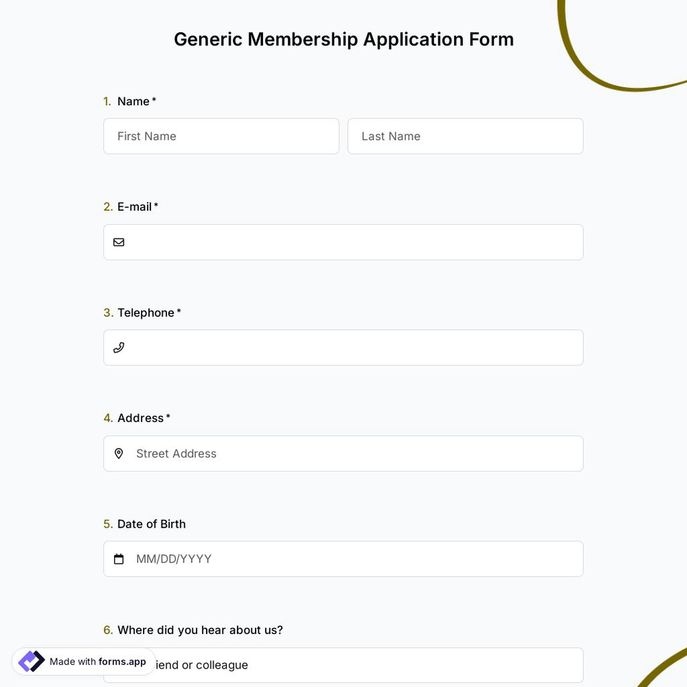 Generic Membership Application Form Template