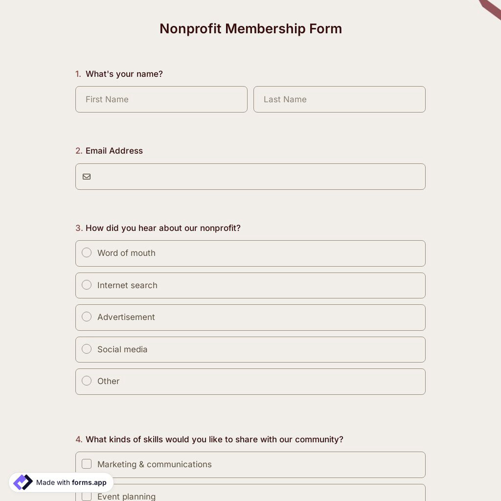 Nonprofit Membership Form Template