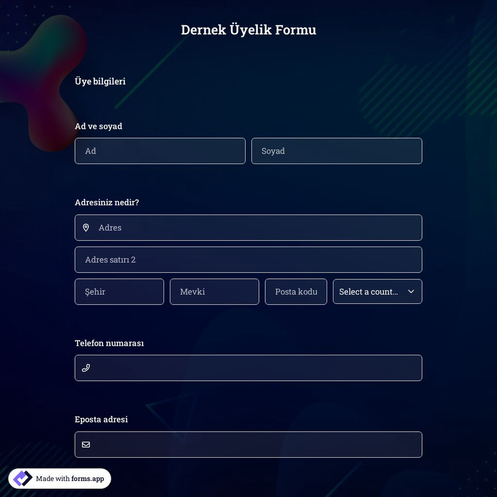 Dernek Üyelik Formu Şablonu