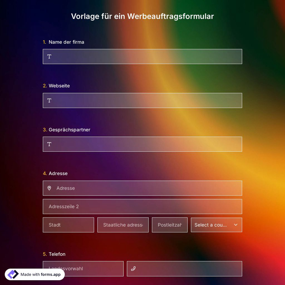 Vorlage für ein Werbeauftragsformular
